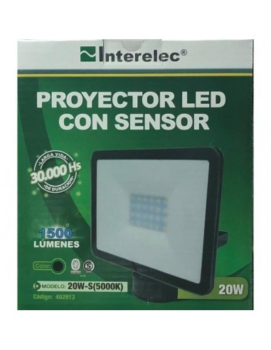 Interelec 402913 Proyector Ext Con Sensor Led 20w Negro De Movimiento 6000k Ip44 (sanson 13007/pir)